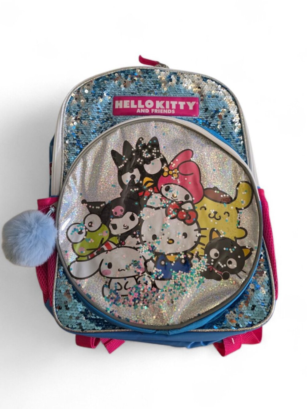 Hello Kitty Friends Sequin Mini Backpack Glitter Sanrio Kids Bag NWT Pom Pom
